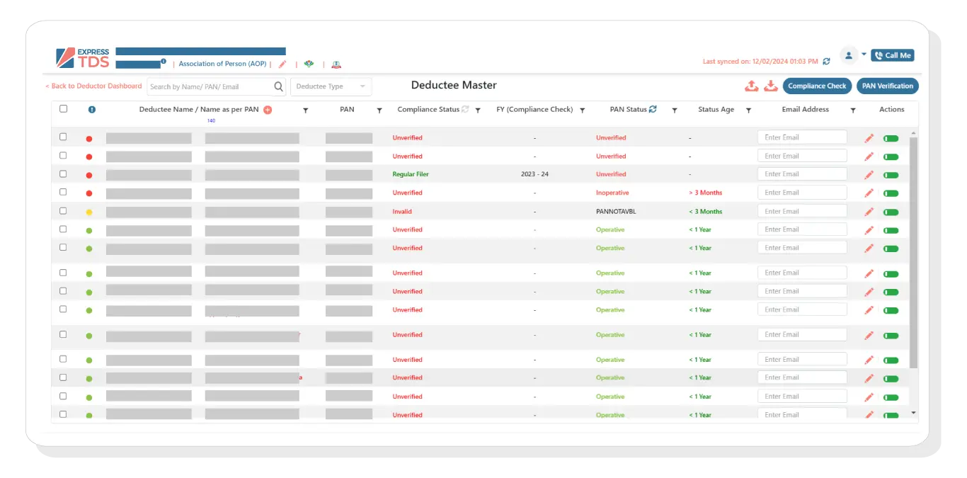 Deductor Dashboard for Filed / Pending Regular and Correction Statements, Status of processed Return (e.g. Rejected, processed with Default, Yet to be Processed etc.) unconsumed challans, deductees etc