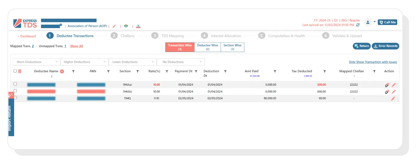 Challan and Deductee Transaction Creation